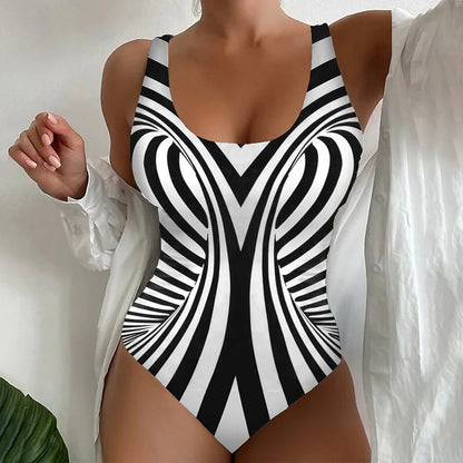 🥰【Poslední den – sleva 50 %】🔥【S~8XL】Unikátní pruhované jednodílné plavky