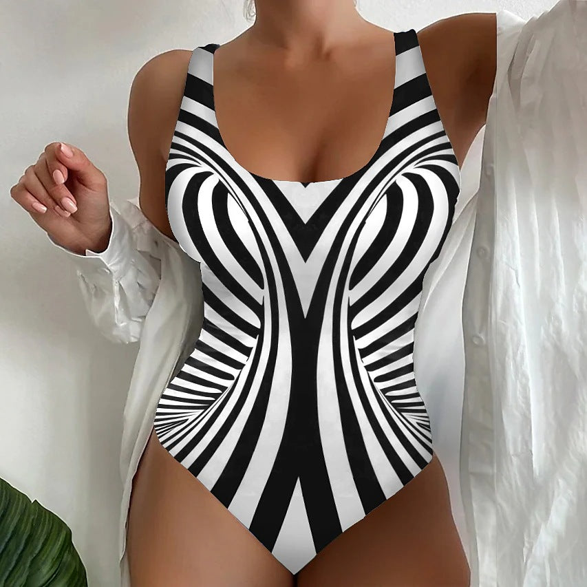 🥰【Último día - 50% de descuento】🔥【S~8XL】Traje de baño de una pieza a rayas único