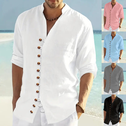 👔50% de descuento🔥【40-100 kg】Camisa de verano de manga larga para hombre, confeccionada en lino y algodón ✅️Pago contra entrega