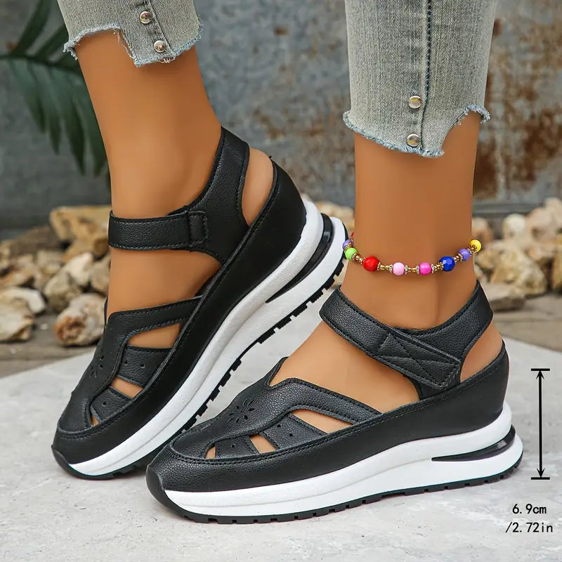 😍🌸【Tallas 35-44】Sandalias de cuña huecas de gran tamaño para mujer, nuevo modelo 2026, hechas de cuero genuino y cómodas de llevar