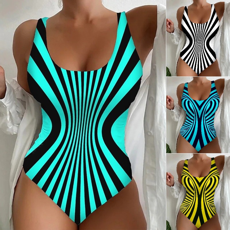 🥰【Último día - 50% de descuento】🔥【S~8XL】Traje de baño de una pieza a rayas único