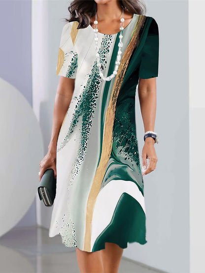 Vestido de mujer sexy 2026 con escote redondo y estampado【XS-8XL】