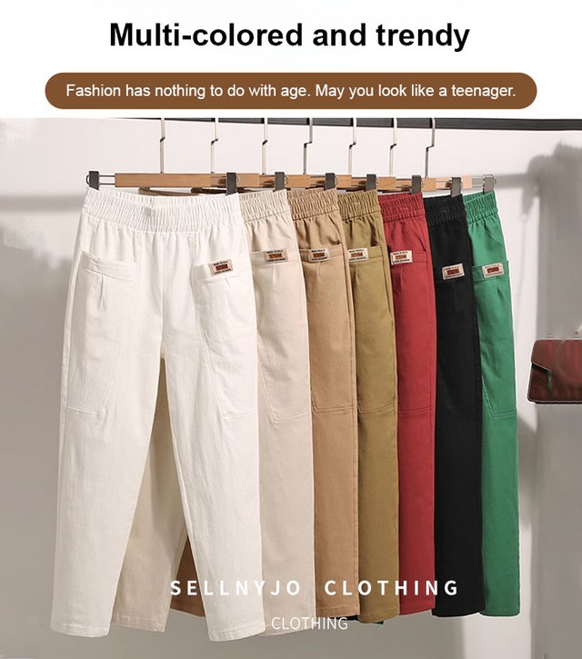 【Έκπτωση 50%】🔥【M-6XL】Γυναικείο παντελόνι από βαμβάκι με ελαστική μέση