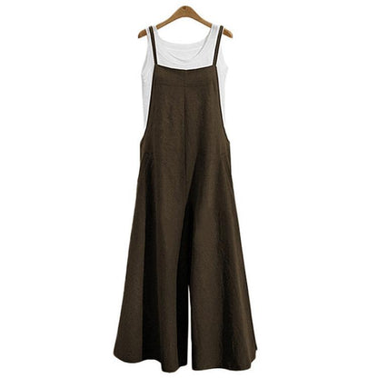 🔥【S-5XL】Mono de pierna ancha con tirantes simples, de color sólido, informal, holgado y ajustado para mujer
