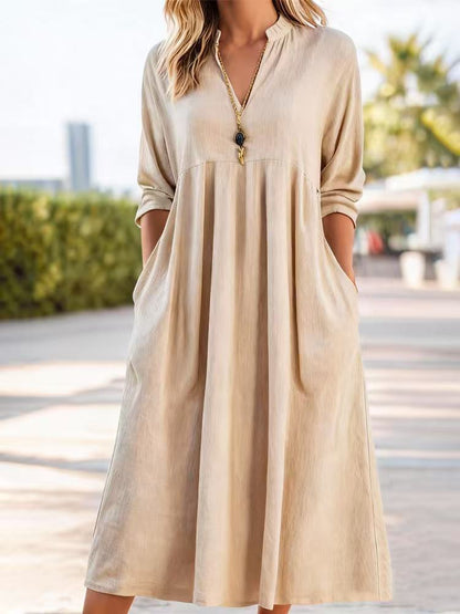 💃【50% de descuento】Nuevo vestido retro de algodón y lino de moda con escote en V