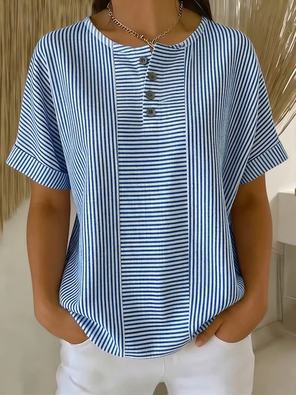 💐【S-3XL】Camisa de rayas de algodón y lino, adecuada para todo tipo de cuerpo, pago contra entrega.