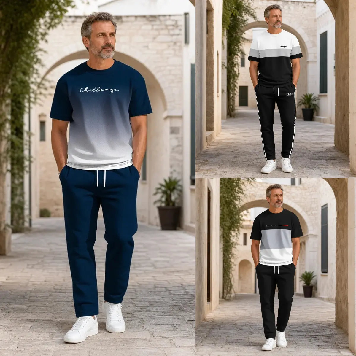 ⚡ Stylová pánská souprava s moderním gradientním potiskem | Tričko a tepláky ✨