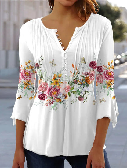 🌸✨【S-5XL】🌺Top con cuello en V y mangas florales, estilo delicado y romántico