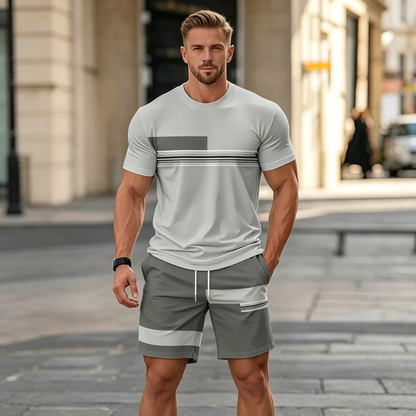✨【Dobírka】Pánský letní dvoudílný sportovní set — pohodlné tričko s krátkým rukávem a šortky, vhodné na volnočasové nošení i domácí relax