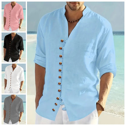 👔50% de descuento🔥【40-100 kg】Camisa de verano de manga larga para hombre, confeccionada en lino y algodón ✅️Pago contra entrega