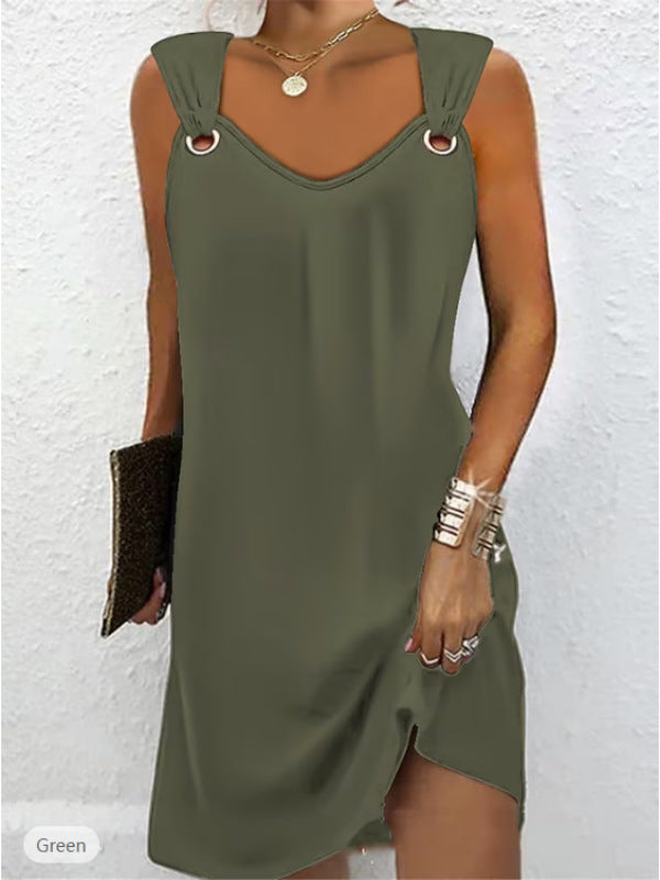 👗🔥【Horký výprodej】【S–2XL】Letní šaty bez rukávů s výstřihem do V a kovovými knoflíky – elegantní a pohodlné 🌞✨