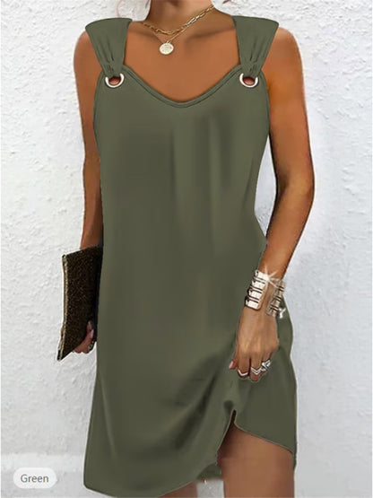 👗🔥【Horký výprodej】【S–2XL】Letní šaty bez rukávů s výstřihem do V a kovovými knoflíky – elegantní a pohodlné 🌞✨
