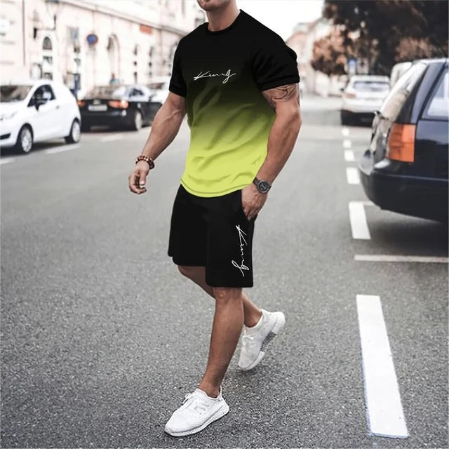✨👕👖【Platba na dobírku】Tato nová pánská tepláková souprava se skládá z trička a kraťasů. Je jednoduchá, stylová, pohodlná a prodyšná.
