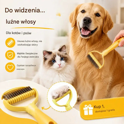 🐶【Kup 1, a 1 dostaniesz gratis】-2 sztuki--🧹 Dwustronna samoczyszcząca szczotka dla zwierząt: Usuwa martwe włosy i zmniejsza wypadanie sierści u psów i kotów.