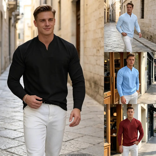 ⭐【S–5XL】Nova moška raztegljiva bombažna majica z V-izrezom
