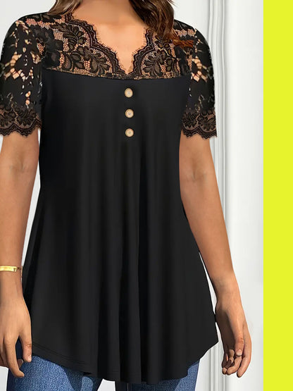 🔥【S-2XL】💖🎁Nueva blusa de encaje con cuello en V y mangas cortas para primavera/verano 2026