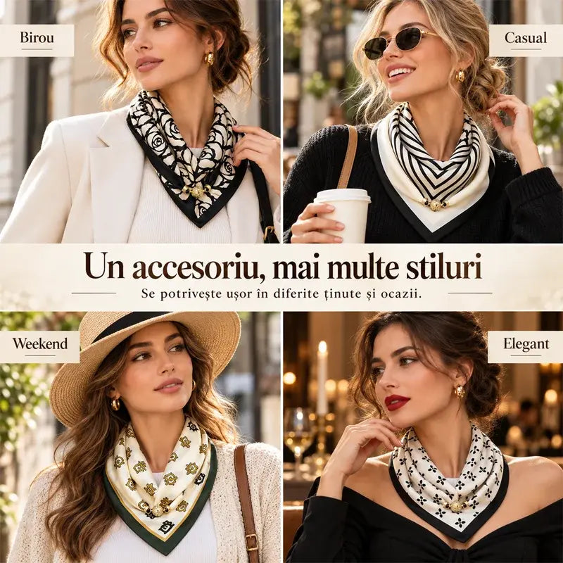 🧣 4 darabos, mágneses záródású háromszög sálkészlet · Gyorsan felvehető, nem igényel csomózást · Puha, meleg anyag · Maximális sokoldalúság!