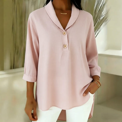 【S-3XL】Elegante, cómoda y holgada camisa de manga larga para mujer con cuello Peter Pan