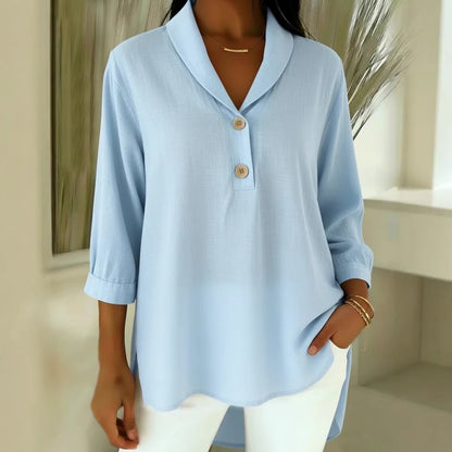 【S-3XL】Elegante, cómoda y holgada camisa de manga larga para mujer con cuello Peter Pan