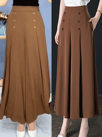 🔥【Oferta por tiempo limitado】Falda de pantalón de pierna ancha y cintura alta drapeada a la moda para mujer