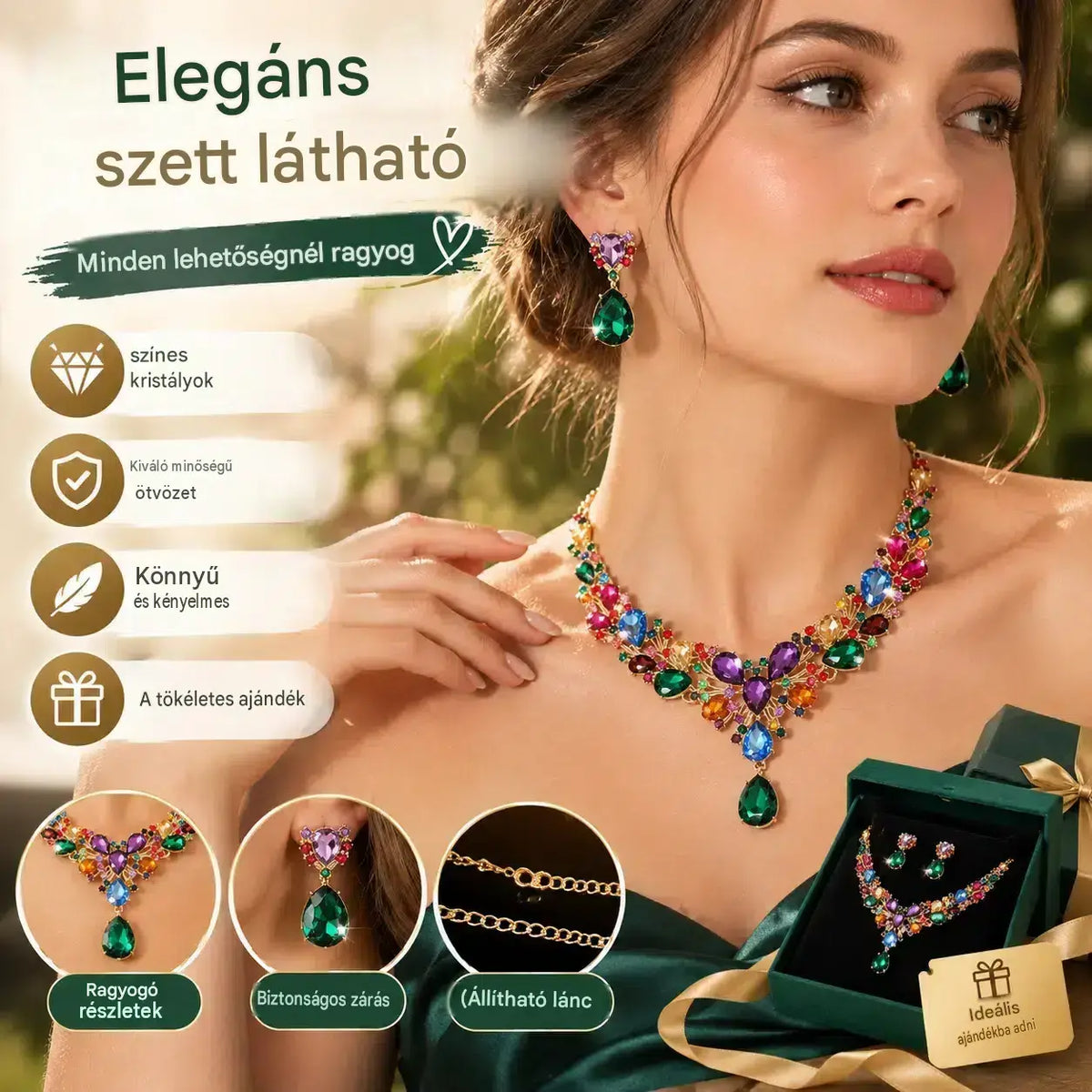💎✨【Nyaklánc + Fülbevaló】💖Új nyaklánc- és fülbevalószett színes cirkónia kövekkel.