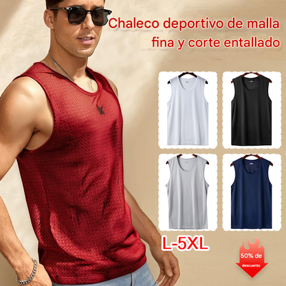💥【Compra uno y llévate otro gratis】💥Chaleco de malla de seda de hielo para hombre, fino, ajustado, deportivo, sin mangas, para fitness, para hombre