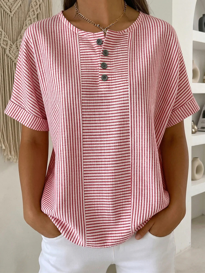 💐【S-3XL】Camisa de rayas de algodón y lino, adecuada para todo tipo de cuerpo, pago contra entrega.