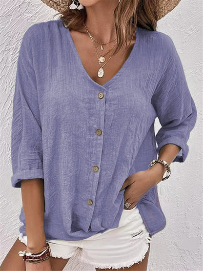 【S-5XL】Camisa casual suelta con cuello en V para mujer