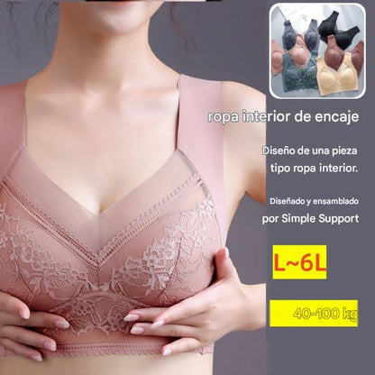 🔥👍【Compra 2 y llévate 2 gratis】👙🌺【40-110 kg】Sujetador de encaje cómodo sin costuras de talla grande