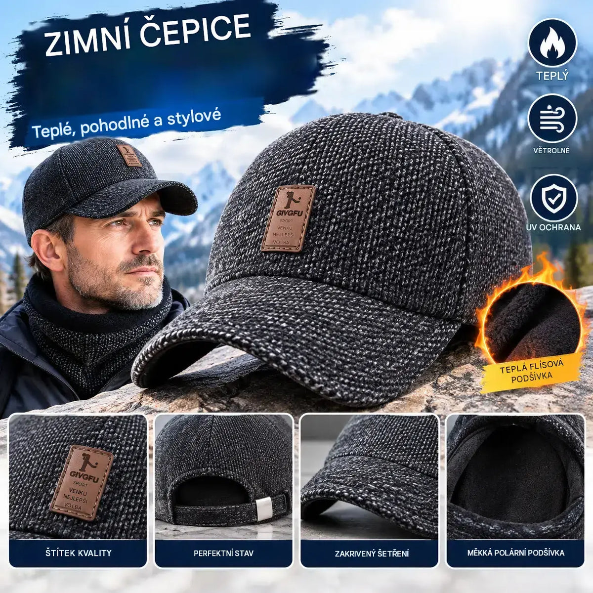 ⭐🧢 Teplá pánská čepice s klapkami na uši: pohodlí na podzim a zimu.