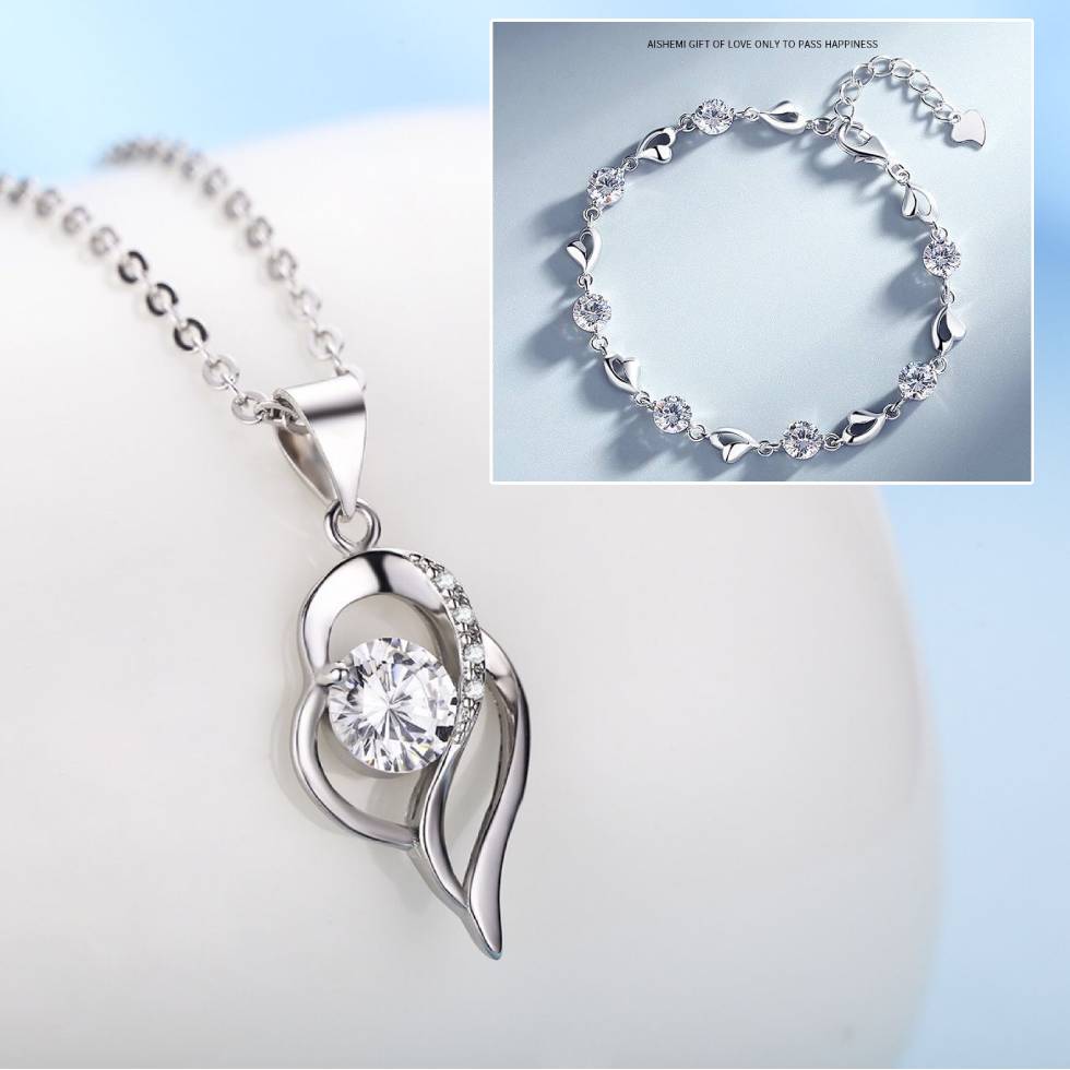 ✨✨💎 【Náramek + Náhrdelník】Sada náramků ze stříbra Heart of the Ocean 925 + náhrdelník-Z