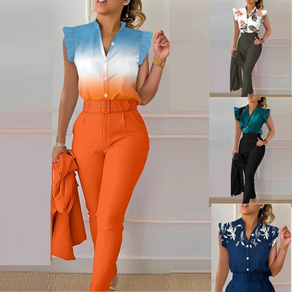 【descuento】💖Conjunto camiseta escote pico + pantalón pitillo