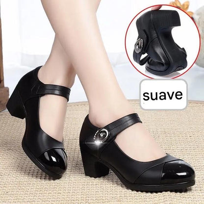 【35-42】Zapatos mujer tacón medio, suela blanda, punta redonda