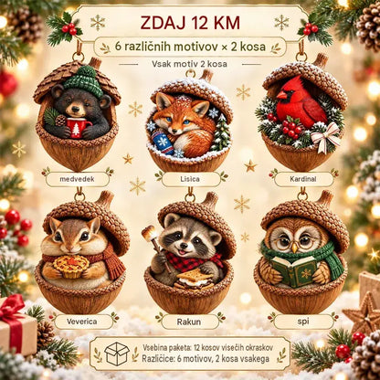🎉【Kupite 6, dobite 6 brezplačno】12 kosov za 24 €🤩 🎁Nov 2D akrilni božični okrasek z motivi živali v obliki storža