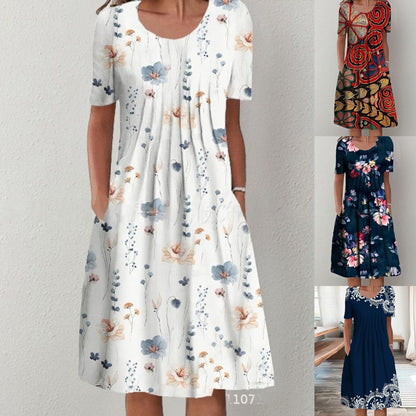 ⏳ Sleva 50 %【Velikosti S-5XL】Moderní šaty s kulatým výstřihem a potiskem.