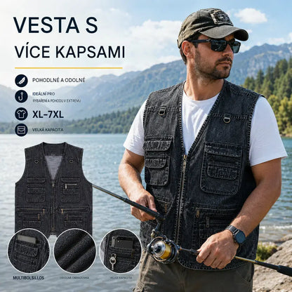 ⏳  Nová kolekce -50% 🔥【XL-7XL】Nová pánská džínová vesta s více kapsami - Odolné, prodyšné a pohodlné