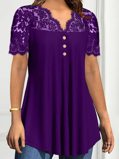 🔥【S-2XL】💖🎁Nueva blusa de encaje con cuello en V y mangas cortas para primavera/verano 2026