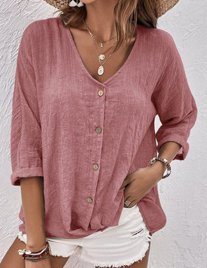 【S-5XL】Camisa casual suelta con cuello en V para mujer