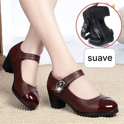 【35-42】Zapatos mujer tacón medio, suela blanda, punta redonda