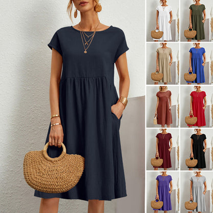 👗💖💖【S-5XL】Dámské šaty z bavlny a lnu 2026 s kulatým výstřihem a volným střihem