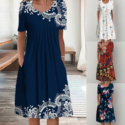 ⏳ Sleva 50 %【Velikosti S-5XL】Moderní šaty s kulatým výstřihem a potiskem.