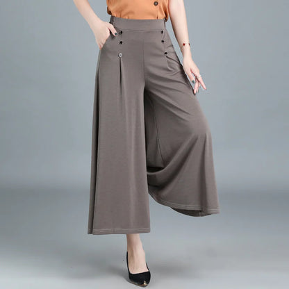 🔥【Oferta por tiempo limitado】Falda de pantalón de pierna ancha y cintura alta drapeada a la moda para mujer