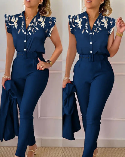 【descuento】💖Conjunto camiseta escote pico + pantalón pitillo