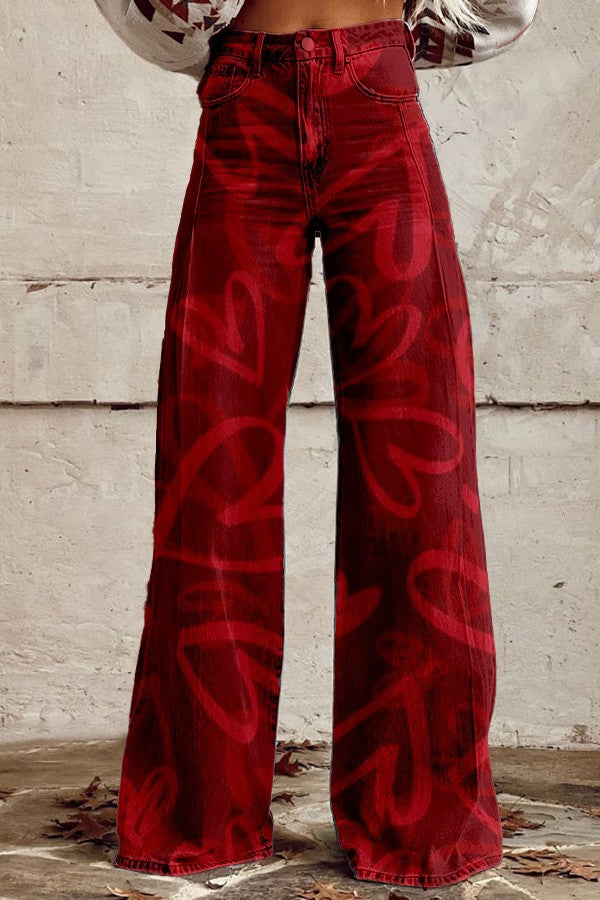 🔥 Pantalones vaqueros azules de talle alto y pierna ancha con costuras de encaje [40 kg-120 kg]