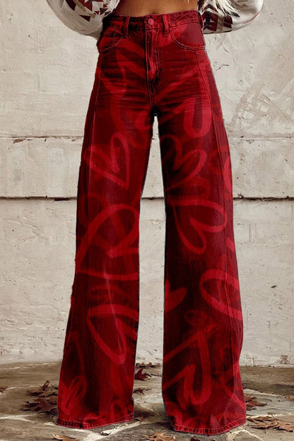 🔥 Pantalones vaqueros azules de talle alto y pierna ancha con costuras de encaje [40 kg-120 kg]