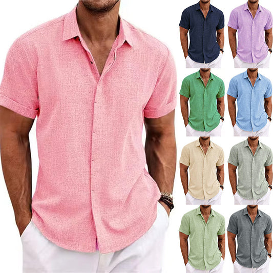 👔Nueva moda 2026: Camisa lisa de manga corta para hombre, de algodón y lino