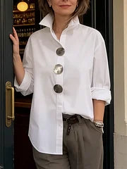 ⏰Novedad 2026🤩Elegante y con estilo❤️👉Camisa de mujer de algodón y lino, cuello mao, botones metálicos