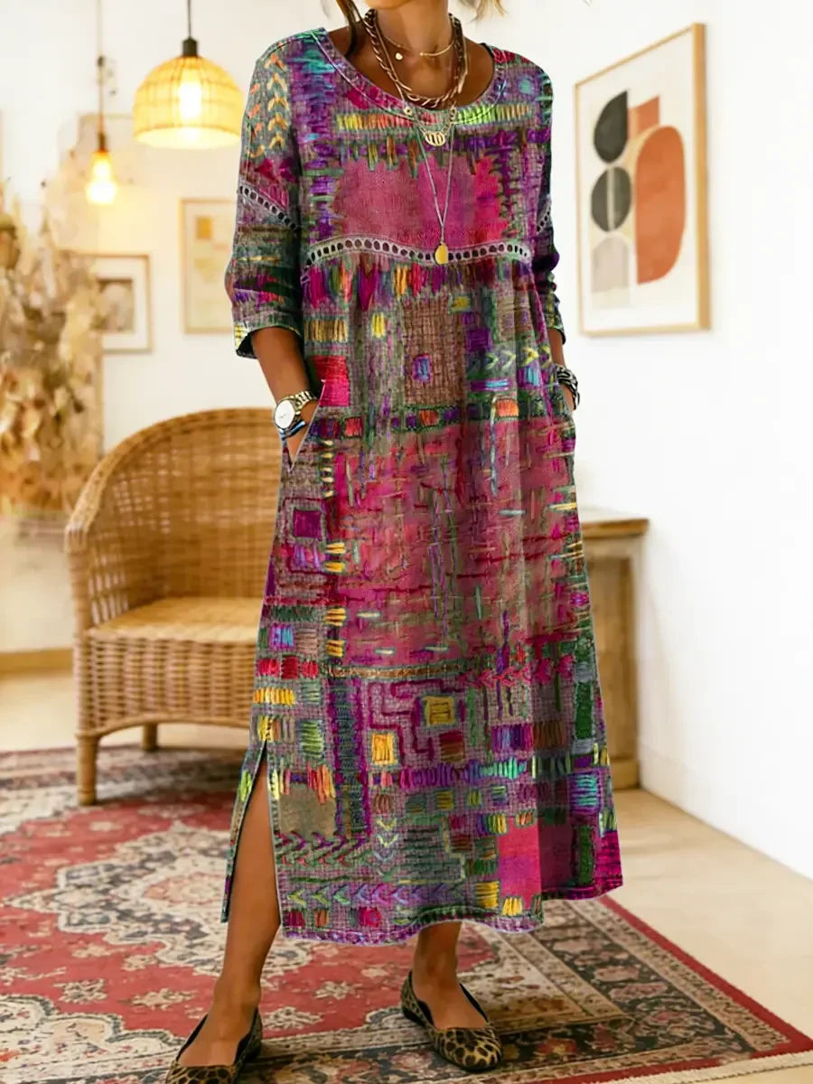 🌺✨ Ostatni dzień zniżki 50%!【S-5XL】Letnia sukienka w stylu retro z okrągłym dekoltem i nadrukiem – lekka, przewiewna, wyszczuplająca i łatwa w stylizacji.
