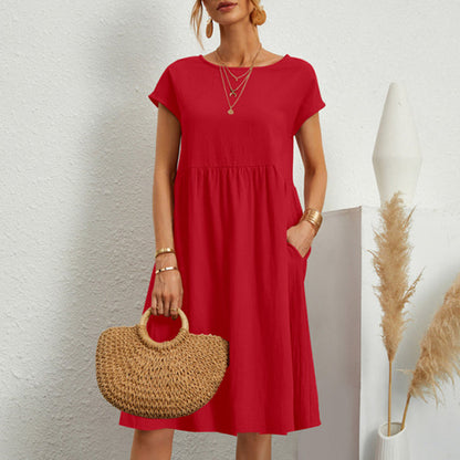 😍【Oferta de cambio de temporada】👗【S-5XL】Vestido de mujer 2026 de algodón y lino, con cuello redondo y corte cómodo
