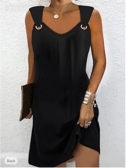 👗🔥【Horký výprodej】【S–2XL】Letní šaty bez rukávů s výstřihem do V a kovovými knoflíky – elegantní a pohodlné 🌞✨